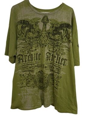 Affliction Archaic Vintage Shirt 2XL Green Distressed Skull Y2K Streetwear Rare